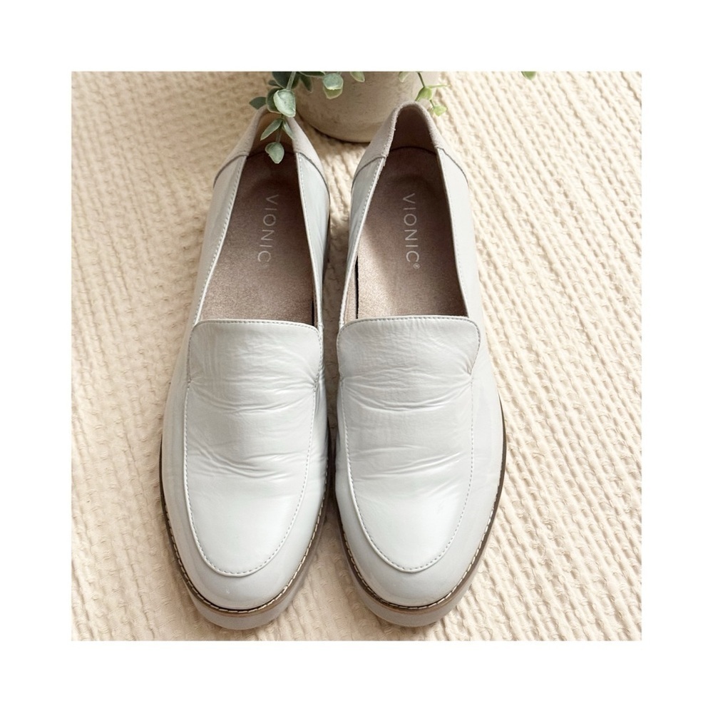 VIONIC Women Kensley Cream LEATHER Loafers Chunky Heel Platform Shoe Size 9.5 - Picture 6 of 12
